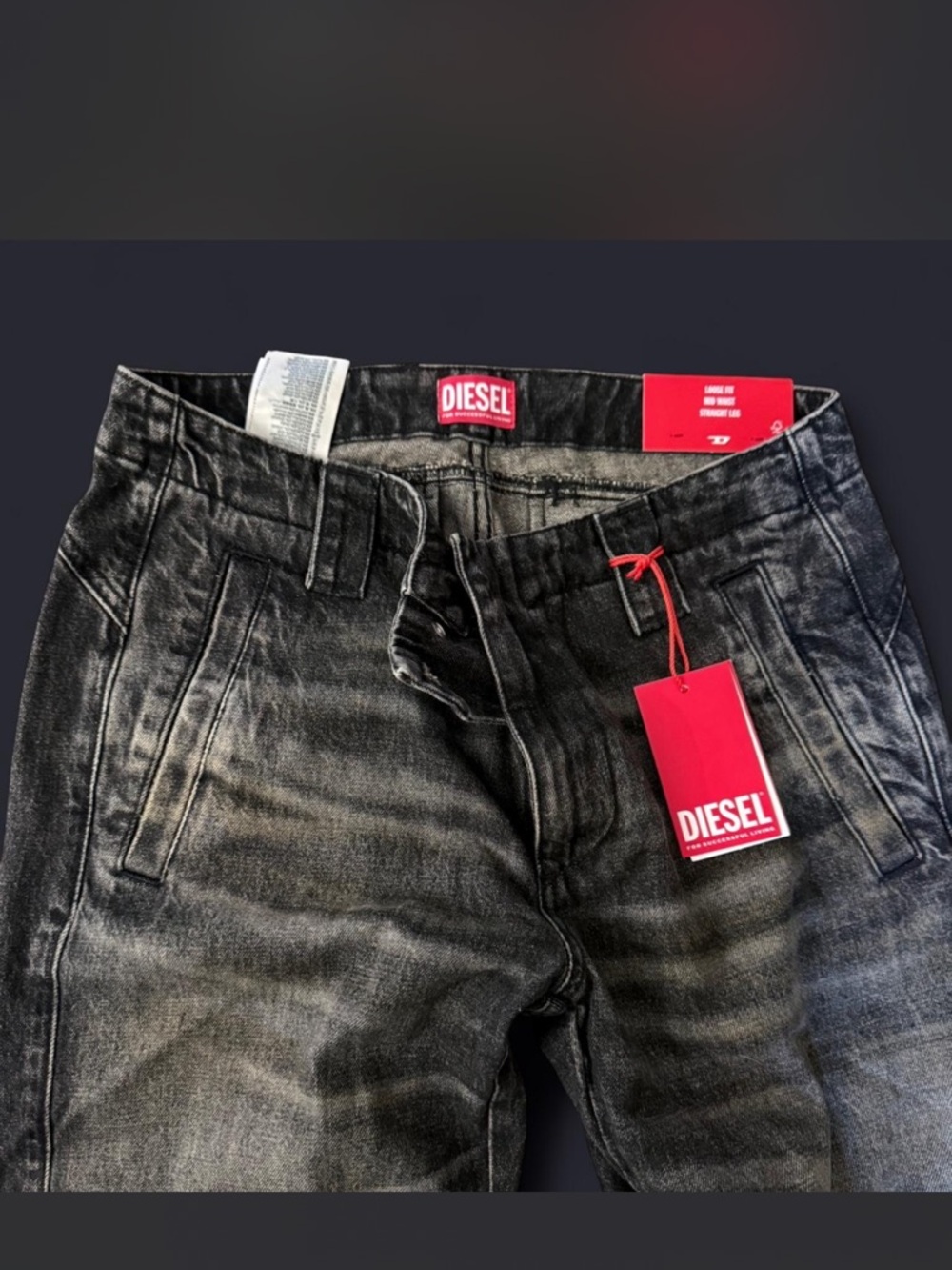 Diesel Black Washed Slim Straight Jeans
